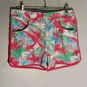 "BANANA‎ BOAT " Women’s floral front  UPF+50 beach shorts pockets pull on Sz L